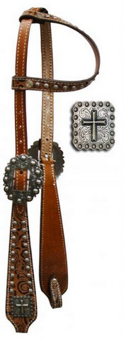 One Ear Headstall with Brown Filigree Print- One Ear Headstall with Brown Filigree Print