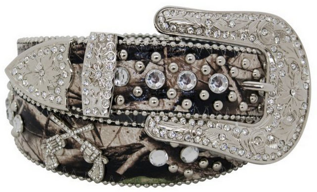 Showman Couture ™ Western style camo print bling belt with crossed guns conchos.-Showman Couture ™ Western style camo print bling belt with crossed guns conchos.