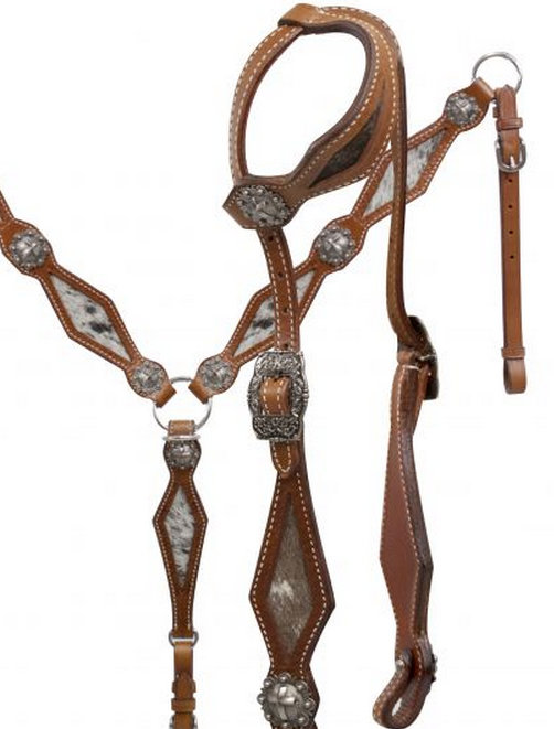 Hair on Cowhide Single Ear Headstall and Breast Collar Set-Hair on Cowhide Single Ear Headstall and Breast Collar Set