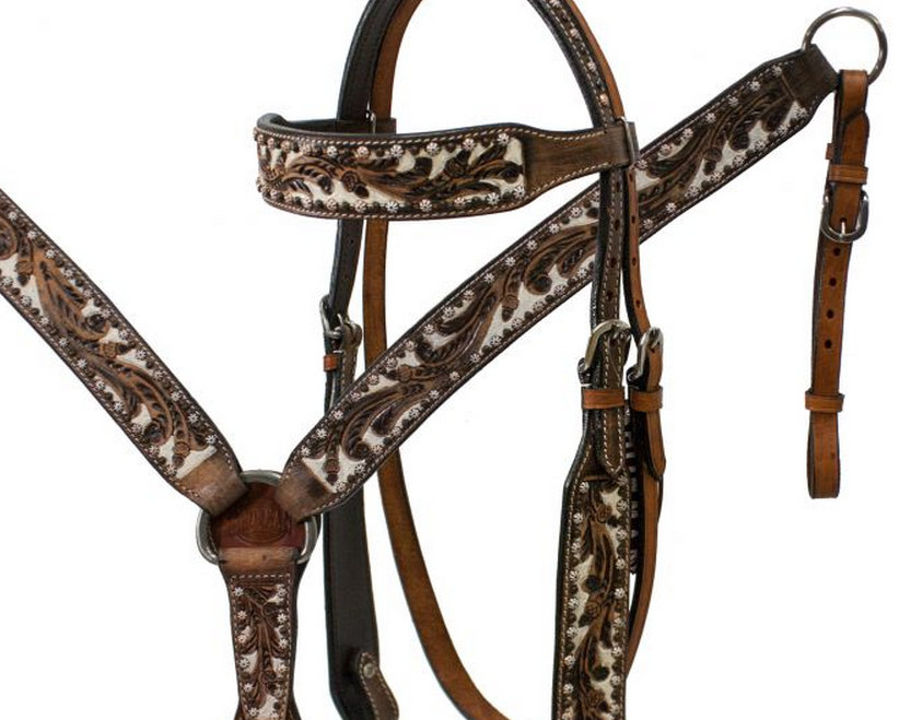Headstall and Breast Collar Set with acorn tooling-Headstall and Breast Collar Set with acorn tooling