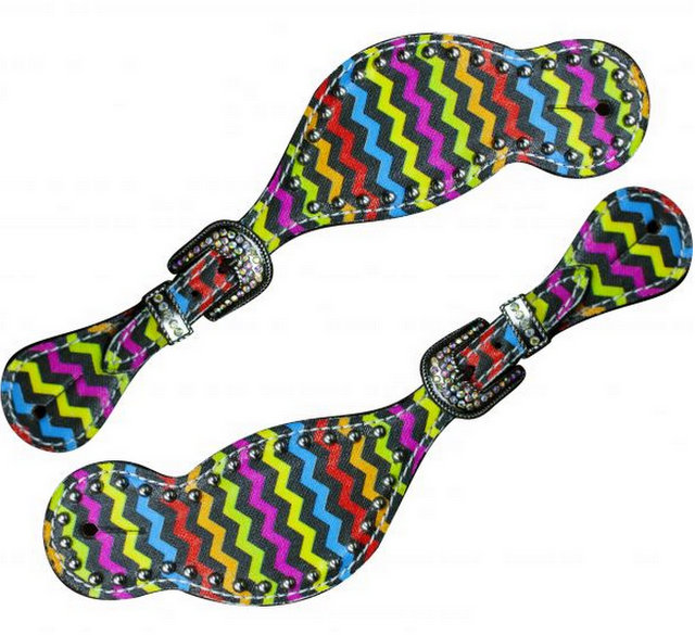 LADIES SIZE Rainbow chevron print spur straps.- LADIES SIZE Rainbow chevron print spur straps.