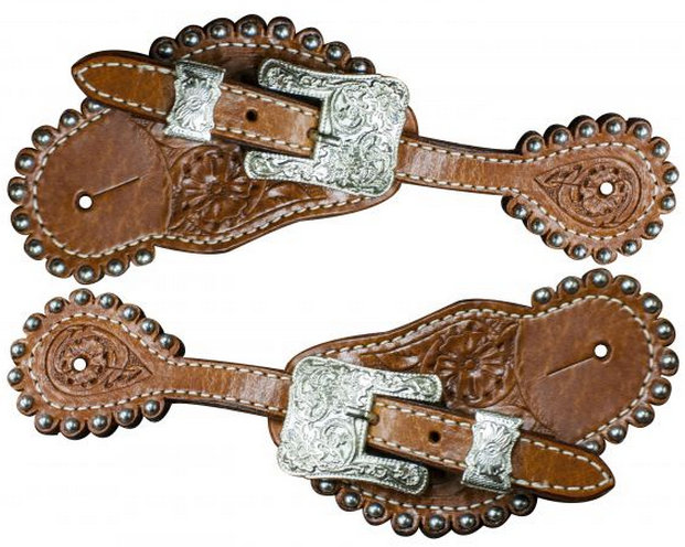 Ladies size floral tooled spur straps-Ladies size floral tooled spur straps