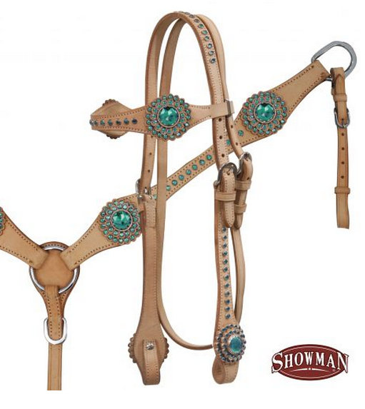 leather browband headstall, reins and breastcollar set with pink and teal rhinestones.-leather browband headstall, reins and breastcollar set with pink and teal rhinestones.