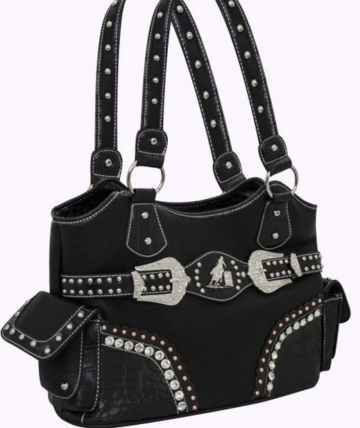 Western style bling handbag with crystal rhinestone buckles and barrel racer concho-Western style bling handbag with crystal rhinestone buckles and barrel racer concho