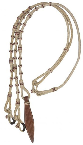 Braided Natural Rawhide Romal Reins with Leather Popper.-Braided Natural Rawhide Romal Reins with Leather Popper.
