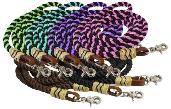 rolled nylon barrel reins.- rolled nylon barrel reins.