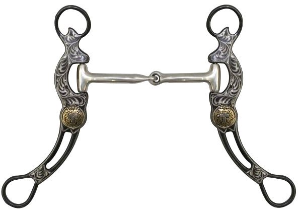 5" Blued Steel Engraved Snaffle Bit.- 5 Blued Steel Engraved Snaffle Bit.