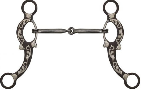 5" Brown Snaffle Bit with Engraved Silver Overlays.-5 Brown Snaffle Bit with Engraved Silver Overlays.