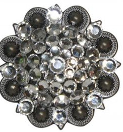 Silver Engraved Concho Accented with Crystal Rhinestones.-Silver Engraved Concho Accented with Crystal Rhinestones.