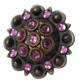 Antique copper colored rosette concho with pink rhinestones- Antique copper colored rosette concho with pink rhinestones