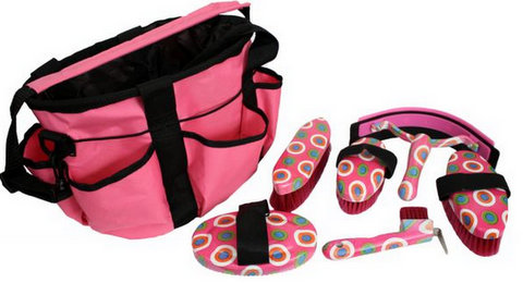 Showman 6 piece colorful dot design grooming kit with nylon cordura carrying bag.-Showman 6 piece colorful dot design grooming kit with nylon cordura carrying bag.