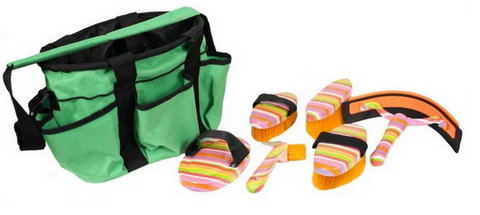 Showman 6 piece rainbow strip grooming kit with nylon cordura carrying bag-Showman 6 piece rainbow strip grooming kit with nylon cordura carrying bag