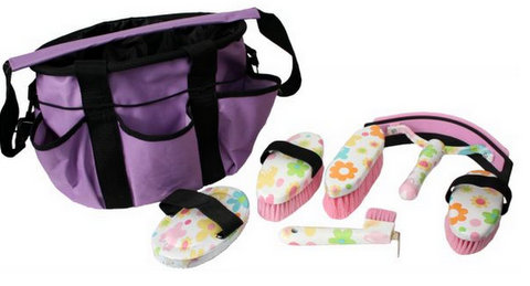 Showman™ 6 piece flower design grooming kit with nylon cordura carrying bag-Showman™ 6 piece flower design grooming kit with nylon cordura carrying bag