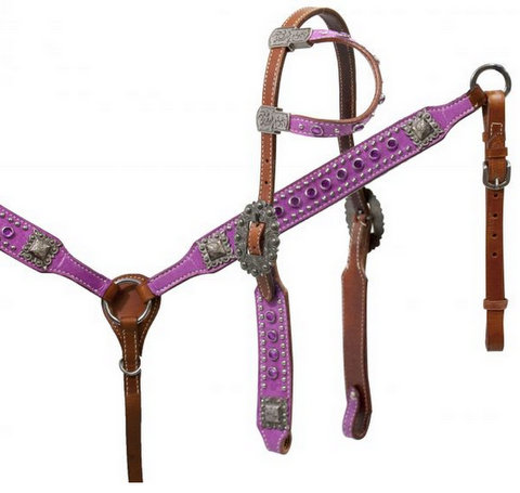 Purple paisley print headstall and breast collar set.-Purple paisley print headstall and breast collar set.
