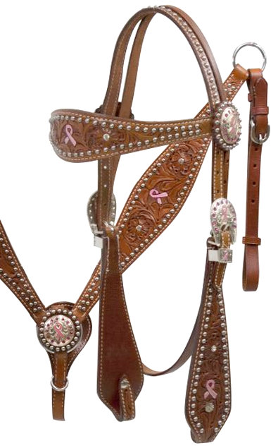 Pink Hope Ribbon Headstall and Breast Collar Set.- Pink Hope Ribbon Headstall and Breast Collar Set.