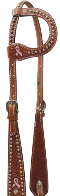 One Ear Headstall with Painted Pink Ribbon-One Ear Headstall with Painted Pink Ribbon