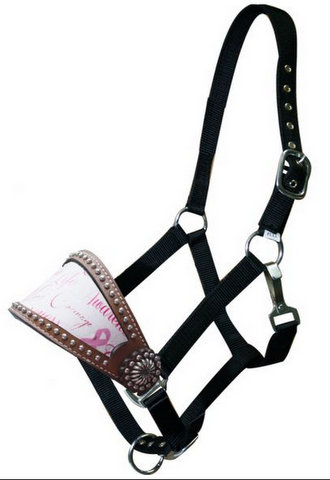 Pink ribbon " Hope" print bronc halter.-Pink ribbon Hope print bronc halter.
