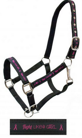" Fight like a girl" pink ribbon overlay halter.- Fight like a girl pink ribbon overlay halter.