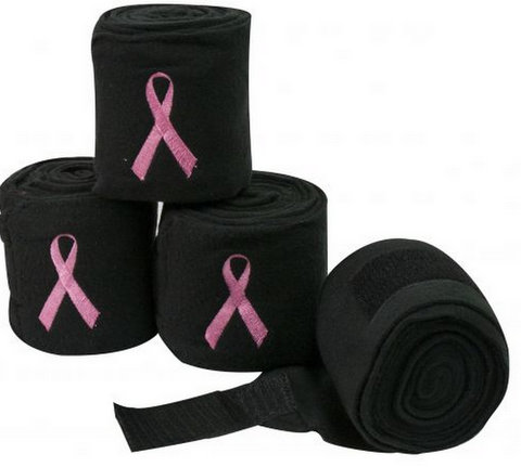 Black fleece polo wraps with embroidered pink ribbon.-Black fleece polo wraps with embroidered pink ribbon.