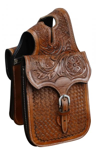 Tooled leather horn bag-Tooled leather horn bag