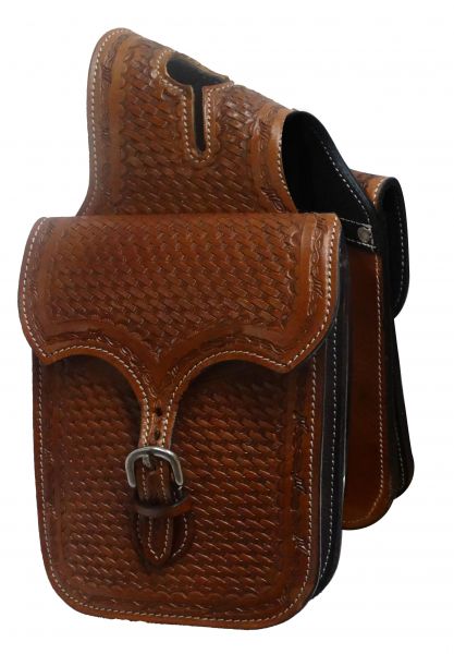Tooled leather horn bag- Tooled leather horn bag