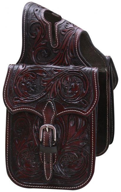 Floral tooled leather horn bag-Floral tooled leather horn bag