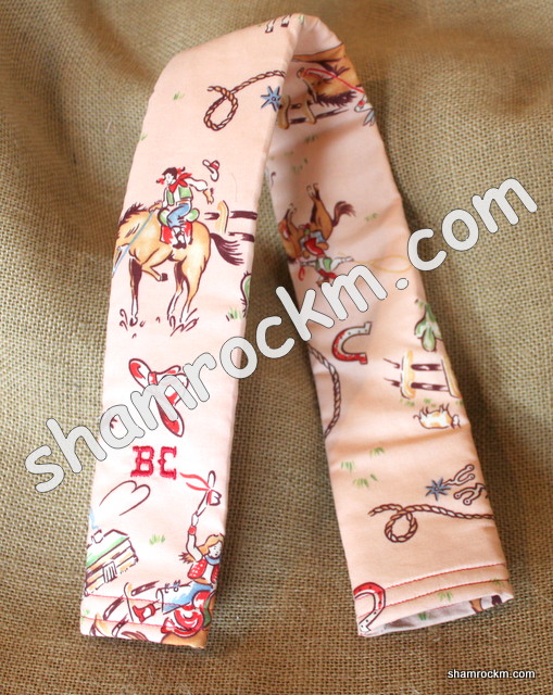 Vintage cowboy print/peach background-padded camera strap