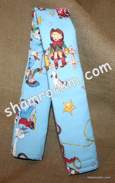 vintage cowboy print/blue background-camera strap cover