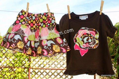 Twirl Skirt and Ruffle Top (Pink)-twirl skirt, raggy flower, ruffle top,custom clothing