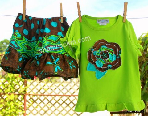 Twirl Skirt and Ruffle Top (lime green)-twirl skirt, ruffle skirt, girls clothing, raggy flower design,ruffle top custom clothing