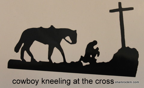 Cowboy Kneeling at the Cross 1-cowboy kneeling at cross vinyl decal, cowboy prayiing, cowboy and cross,vinyl decals