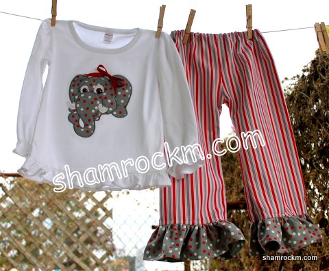 Girl Elephant & Ruffle Pants-Great outfit for game day!