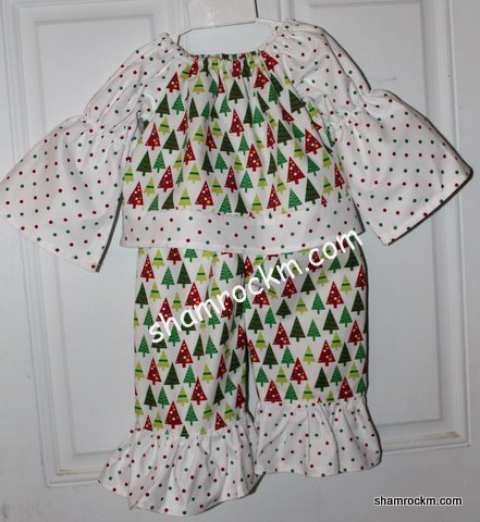 Christmas Tree outfit-ruffle pants, peasant top, childrens clothing, boutique childrens clothing, christmas tree fabric