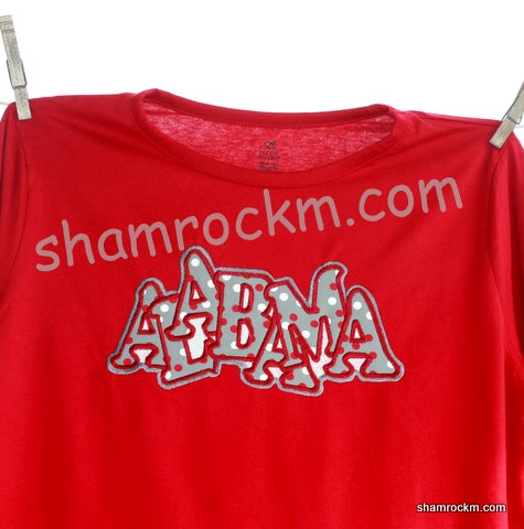 "jumbled" Alabama with polka dot fabric-