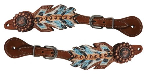 Medium leather hand painted feather spur straps-Medium leather hand painted feather spur straps