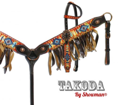 " Takoda" headstall and breast collar set with southwest design- Takoda headstall and breast collar set with southwest design