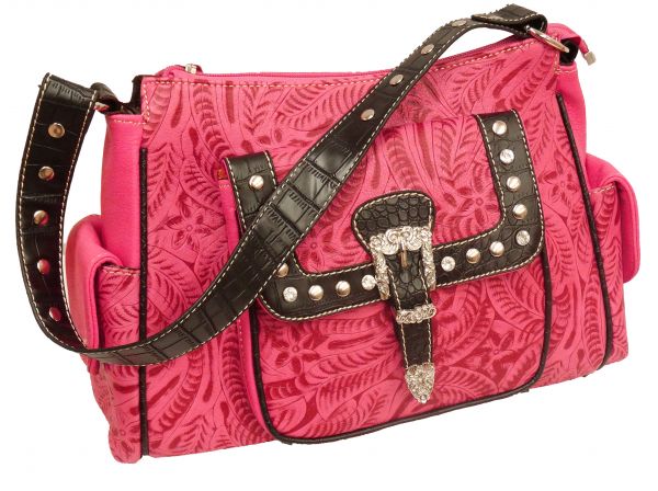 Hot pink embossed leather purse with black gator trim-Hot pink embossed leather purse with black gator trim