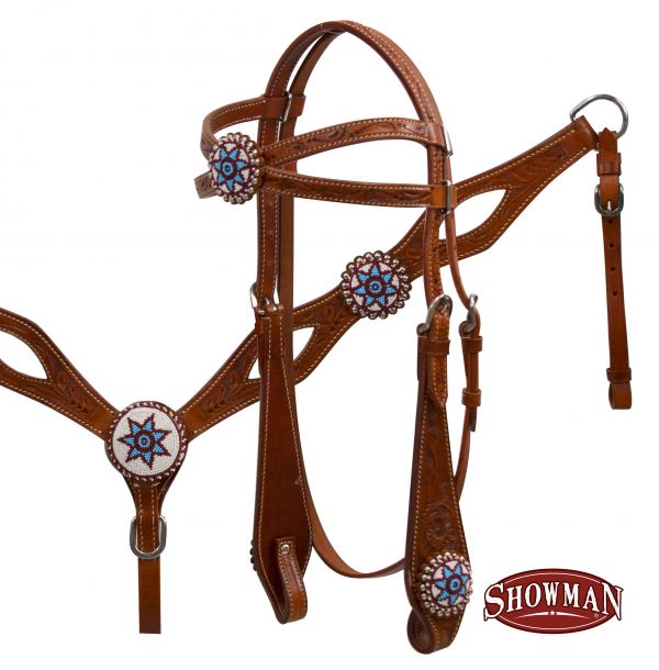 Beaded concho headstall and breast collar set.-Beaded concho headstall and breast collar set.