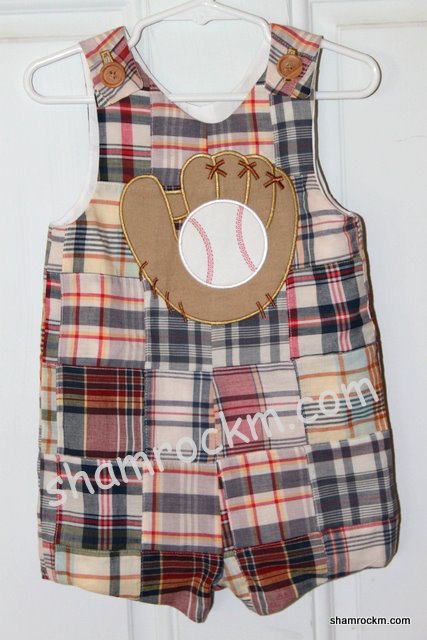Patchwork Jon-Jon with Baseball Glove-applique embroidery