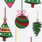 Ornaments on White-fabric, Christmas fabric, ornament fabric
