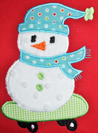 Skateboardin' Snowman-snowman, skateboard snowman,skateboardin' snowman, Christmas appliques, winter appliques
