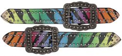 Ladies size rainbow zebra print belt spur straps.-Ladies size rainbow zebra print belt spur straps.