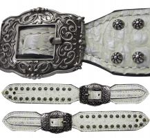Ladies Size Silver Alligator Print Belt Spur Straps.-Ladies Size Silver Alligator Print Belt Spur Straps.