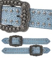 Ladies belt style spur strap in teal stingray print-Ladies belt style spur strap in teal stingray print