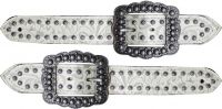 Ladies belt style spur straps with white leather and silver filigree print-Ladies belt style spur straps with white leather and silver filigree print