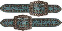 Ladies Teal with Filigree Print-Ladies Teal spur straps with Filigree Print