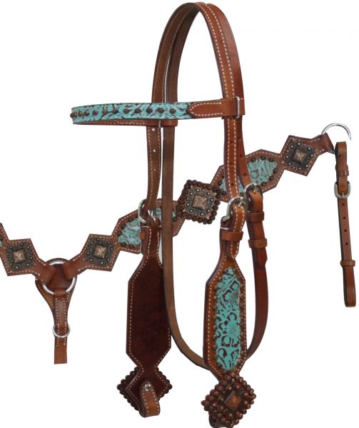 Filigree Print Headstall and Breast Collar Set.-Filigree Print Headstall and Breast Collar Set.